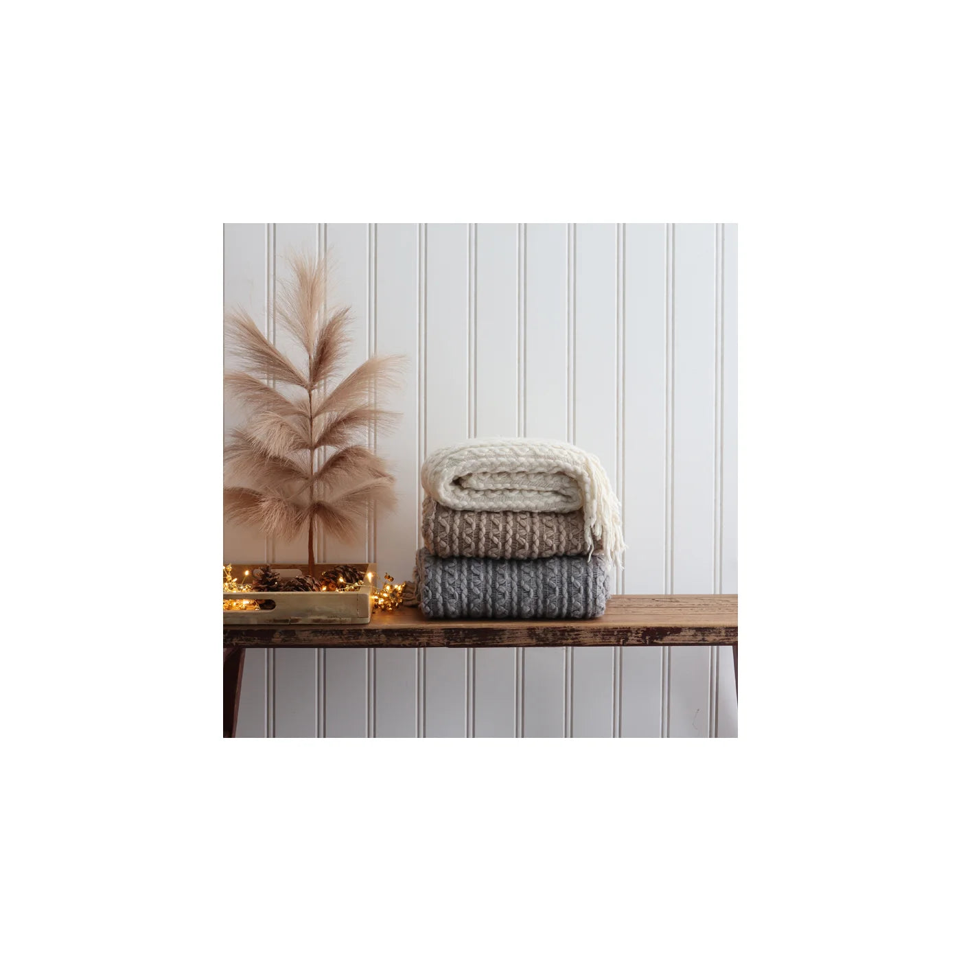 woven knit | taupe tassel throw