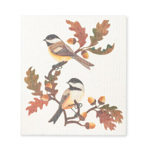 chickadees & oak leaves | swedish dish cloths