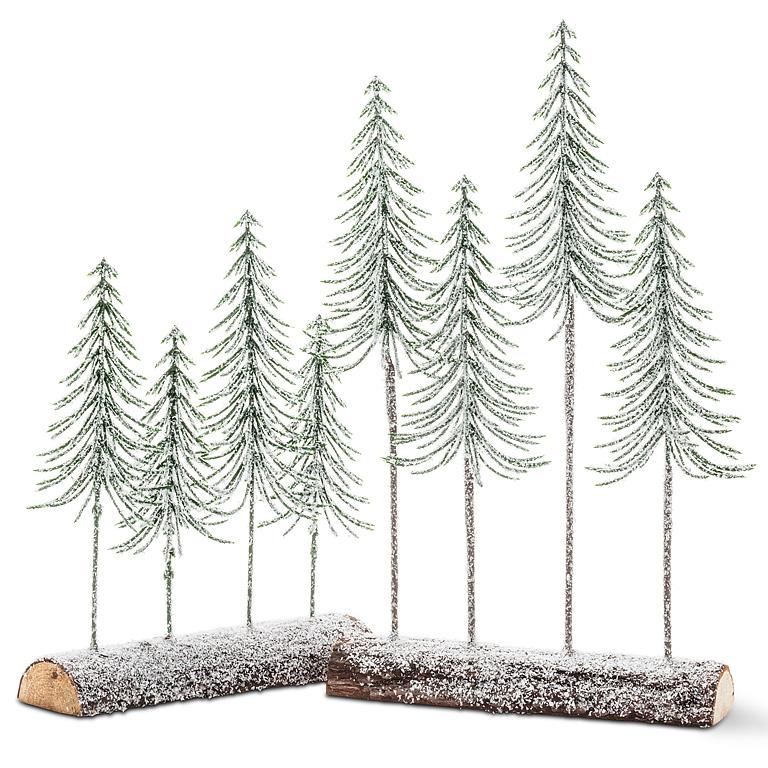 snowy | trees on log base