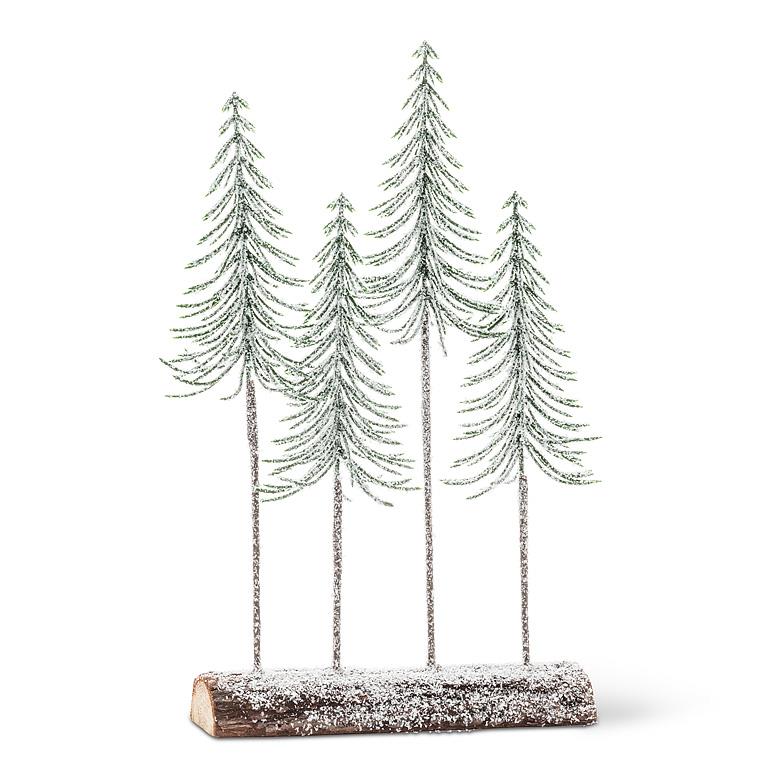 snowy | tall trees on log base