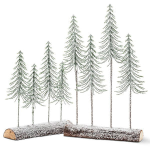 snowy | tall trees on log base