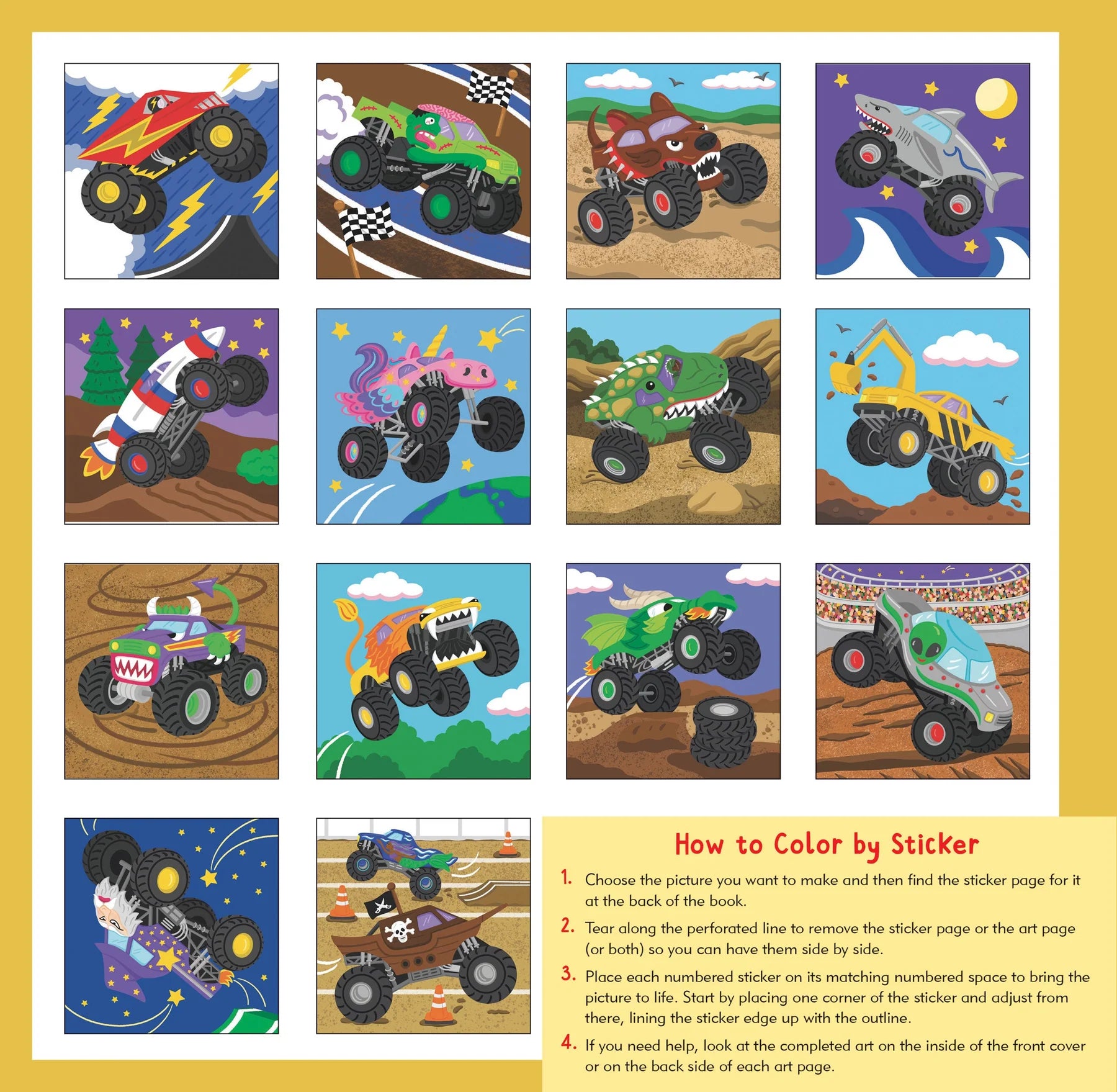 monster trucks | my first colour-by-sticker book