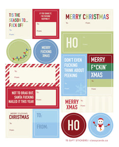christmas gift stickers | sweary card