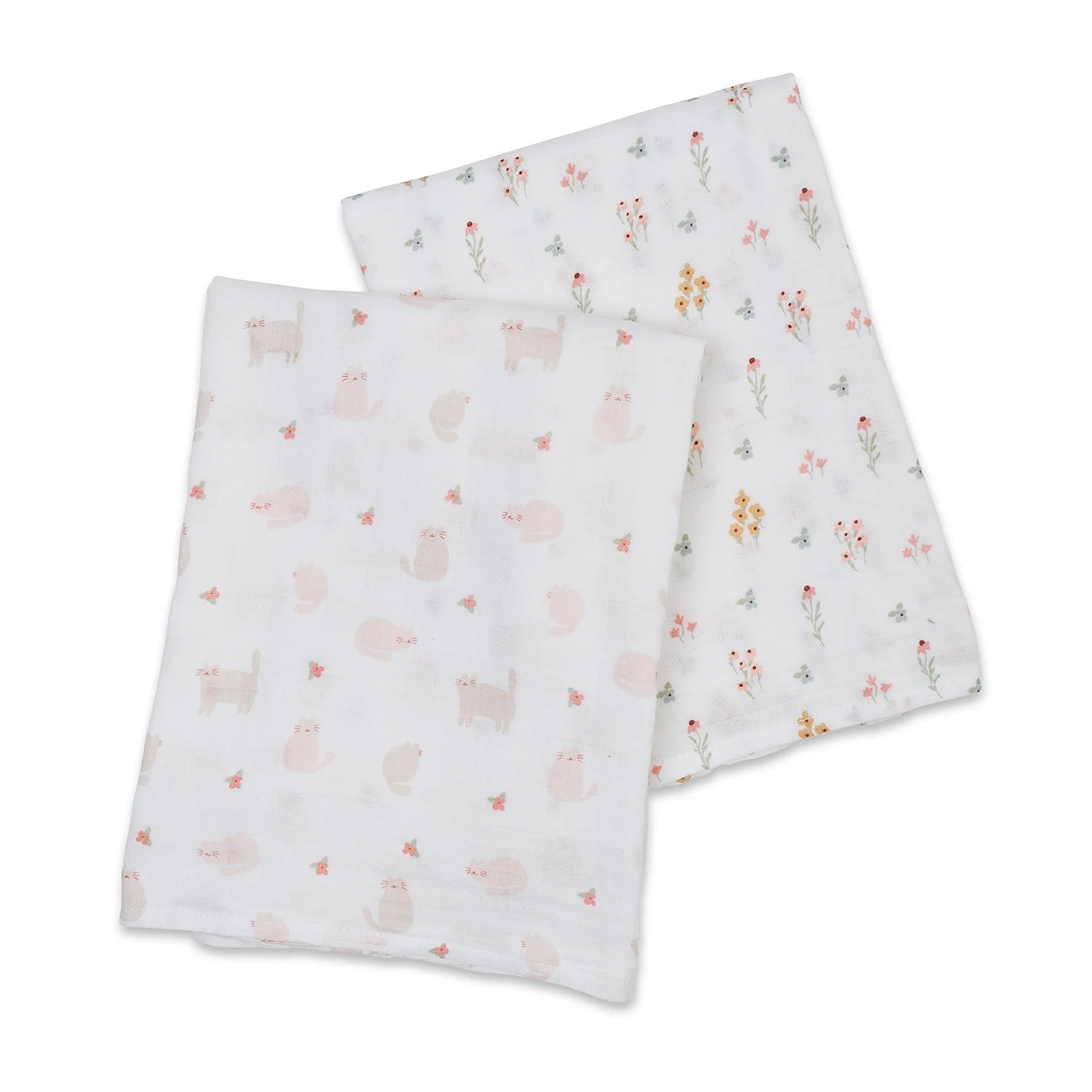 kitty cat + flower field | cotton swaddle 2 pack