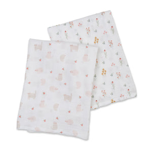 kitty cat + flower field | cotton swaddle 2 pack