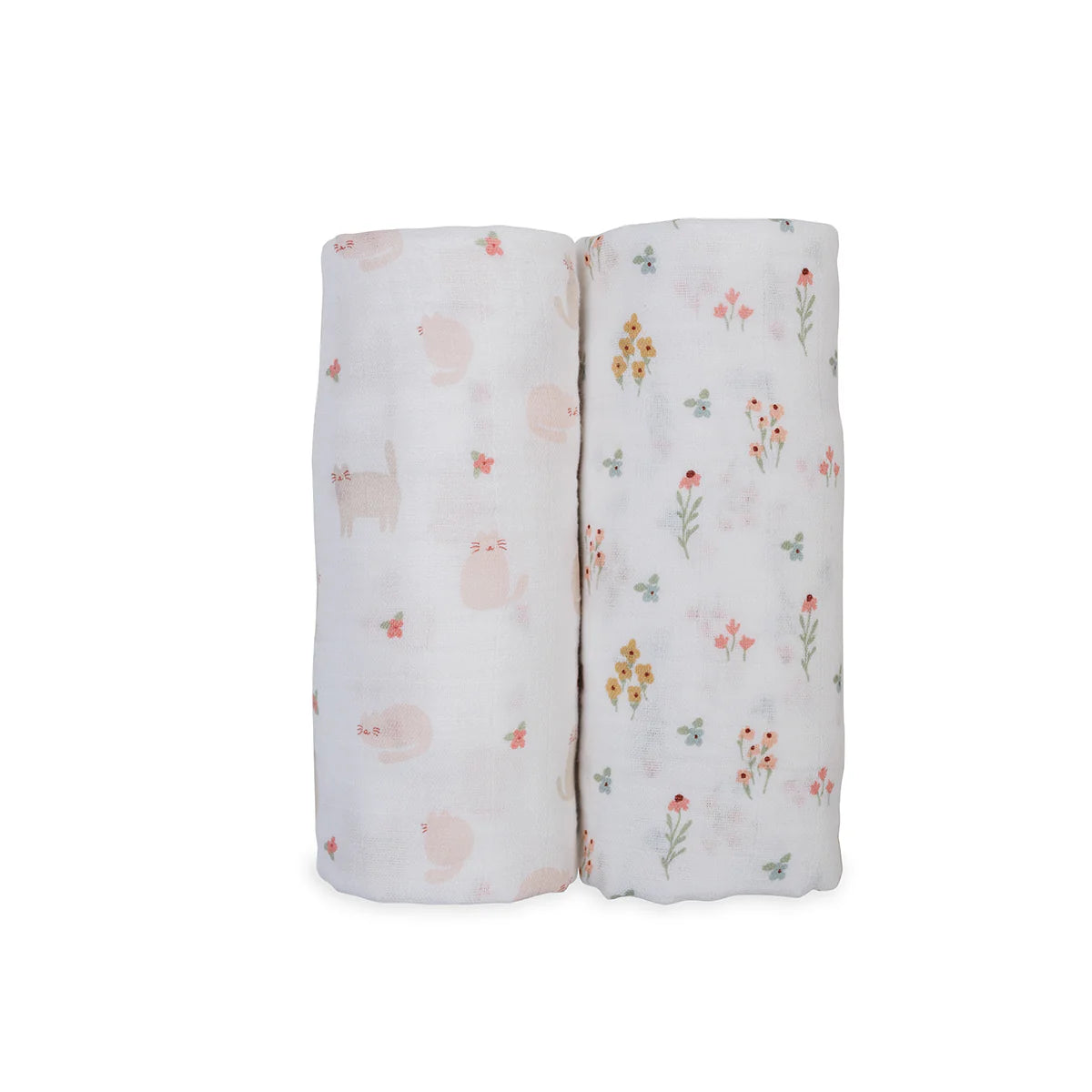 kitty cat + flower field | cotton swaddle 2 pack