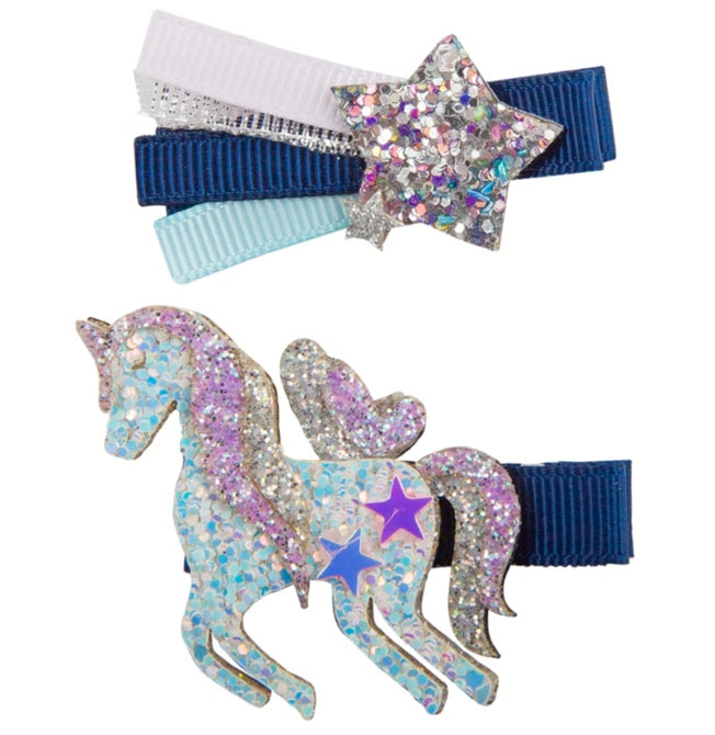 navy unicorn | hairclips