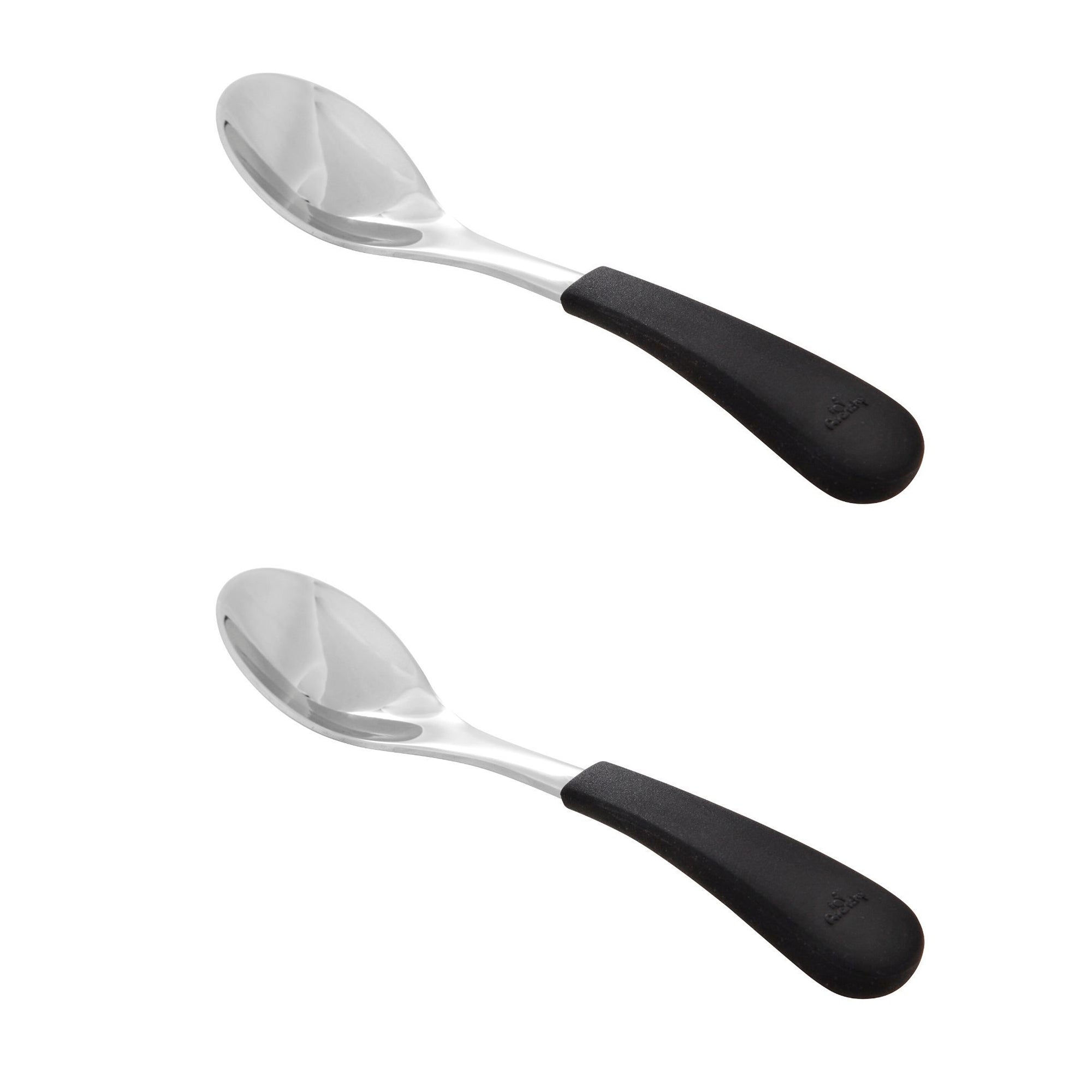 infant black training spoons | stainless steel