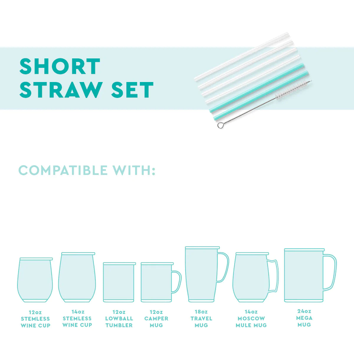 clear + aqua | short reusable straws