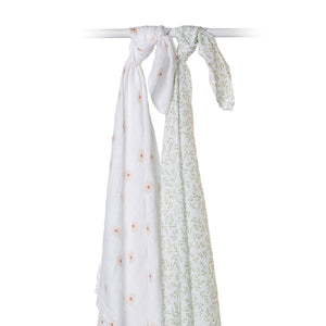 daisy + greenery | cotton swaddle 2 pack