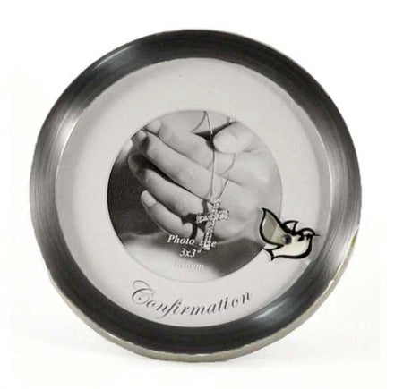 confirmation | round pewter frame