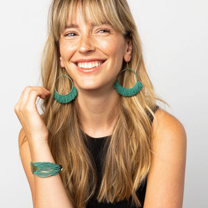 teal hoop fringe | bead earrings